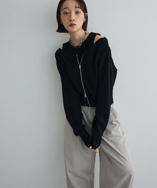 Green Parks SET2点Zipニットカーディガン+アメスリタンク Black