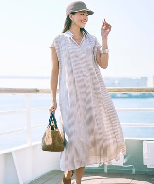 自由区 【カタログ掲載・WEB限定カラーあり】シアーラミーローンスキッパーシャツ ワンピース オフ×ベージュ
