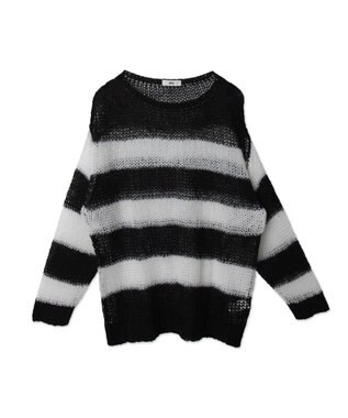 WEGO ボーダーモヘアタッチメッシュニットプルオーバー ホワイト