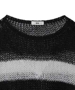 WEGO ボーダーモヘアタッチメッシュニットプルオーバー ホワイト