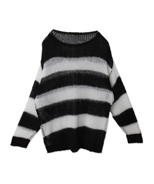 WEGO ボーダーモヘアタッチメッシュニットプルオーバー ホワイト