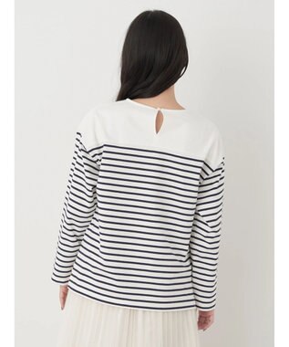 earth music&ecology レースボーダーカットソープルオーバー Navy