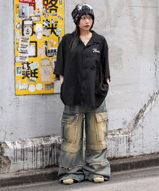 WEGO 【ユニセックス着用ITEM/MLサイズ展開】オープンカラーグラフィックシャツ（SS） ブラックその他