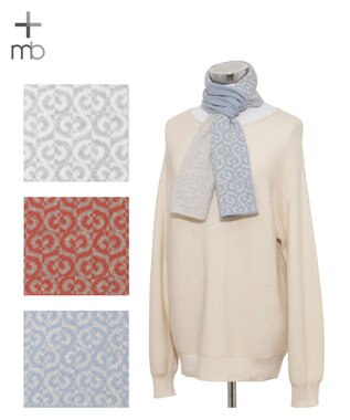 MOONBAT mila schon (ミラ・ショーン) カシミヤ100％ ジャガードプチマフラー リバーシブル サックスブルー