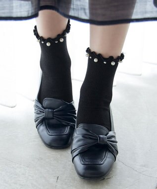 Tiaclasse パール付きフリルソックス ブラック