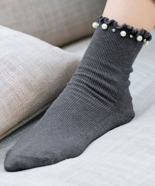 Tiaclasse パール付きフリルソックス グレー