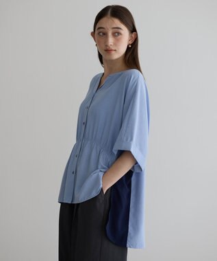 YECCA VECCA ギャザーデザイン配色シャツ Sax