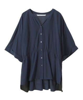YECCA VECCA ギャザーデザイン配色シャツ Navy