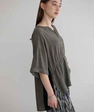 YECCA VECCA ギャザーデザイン配色シャツ Khaki