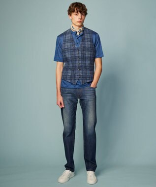 JOSEPH ABBOUD 【イタリア素材/軽量/ストレッチ】サマーツィードジャージープリントベスト ネイビー系4