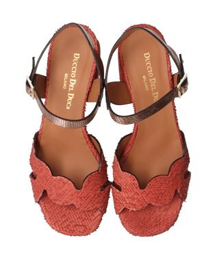 INTER-CHAUSSURES 【DUCCIO DEL DUCA】異素材コンビチャンキーヒールサンダル レッドブラウンコンビ