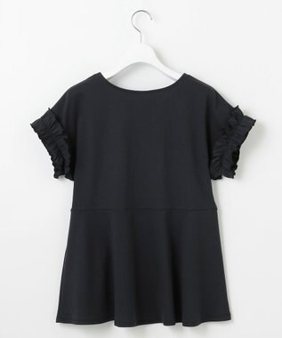 Feroux 【汗ジミが目立たない】フリル袖ペプラムデザインTシャツ ブラック系