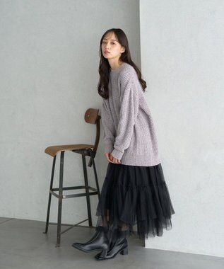 earth music&ecology シャイニーベロアチュニック Gray Beige