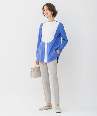 自由区 【洗える】ストレッチシャーティング ブザムシャツ ネイビー系1