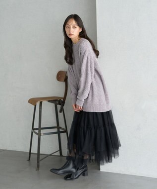 earth music&ecology シャイニーベロアチュニック Gray Beige