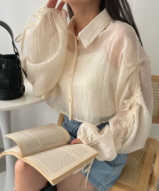 WEGO 楊柳シアードロストショートシャツ ホワイトアイボリー