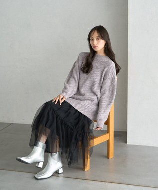 earth music&ecology シャイニーベロアチュニック Gray Beige