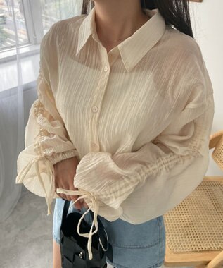 WEGO 楊柳シアードロストショートシャツ ホワイトアイボリー