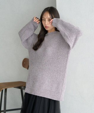earth music&ecology シャイニーベロアチュニック Gray Beige