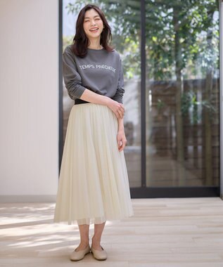 ANY ジョーゼットロゴプリントTシャツ チャコール