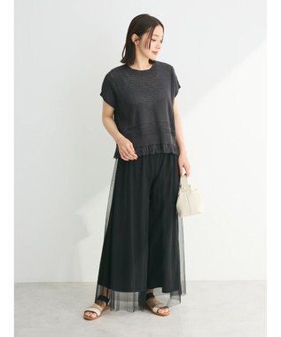 Green Parks 裾フリンジメッシュニットプルオーバー Black