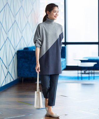 Tiaclasse 【洗える】配色ドルマンニットチュニック グレー