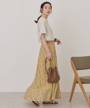 AMERICAN HOLIC 【選べる丈】チェックシアープリーツスカート Yellow