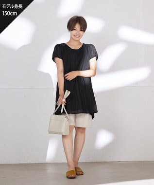 Tiaclasse L 【洗える】カットレースチュニックブラウス ブラック
