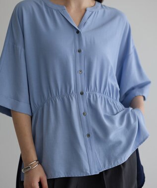 YECCA VECCA ギャザーデザイン配色シャツ Sax