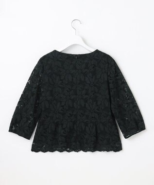 自由区 【洗える】フラワーコードレース ペプラムブラウス ブラック系