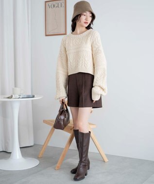 WEGO ケーブルショートニット ホワイトアイボリー