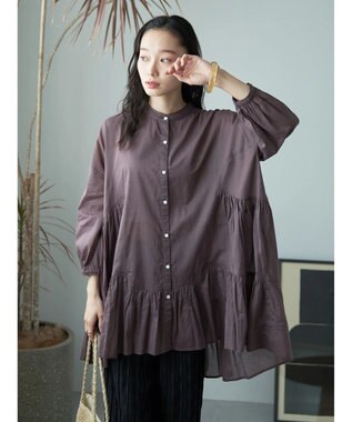 earth music&ecology コットンボイル切替ティアードチュニック Brown