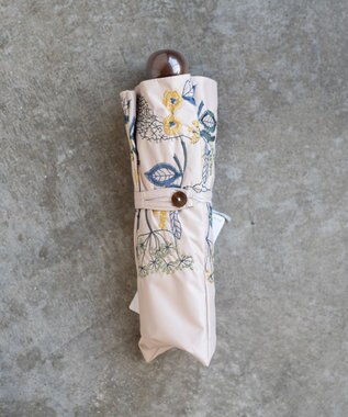 AND WOOL 〈一級遮光生地・晴雨兼用〉筆記帳刺繍の日傘 （折りたたみタイプ） ベージュ