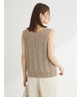 Green Parks フリンジニットベスト Gray Beige