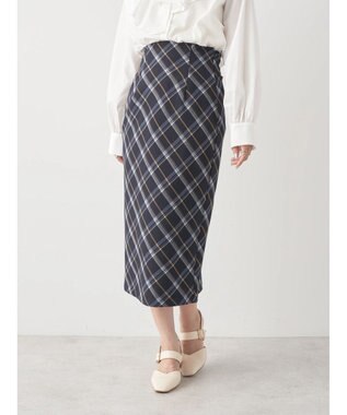 earth music&ecology チェック柄ナロースカート Navy