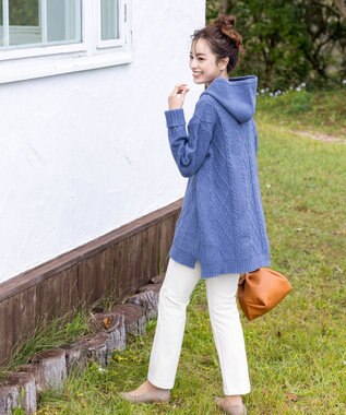 Tiaclasse 【洗える】アラン柄ニットパーカーチュニック ブルー