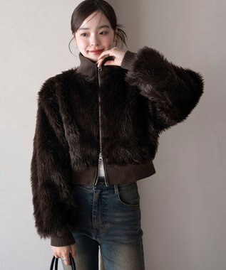 WEGO 【25年秋冬新作】フェイクファーショートブルゾン ダークブラウン