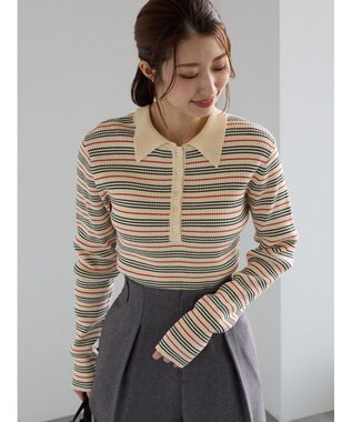 Te chichi パネルパターンアソートリブポロニット ベージュ