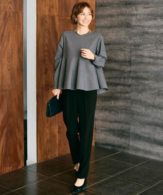 自由区 L 【SHIHOさん着用】ソフトウールブレンドペプラム ブラウス チャコールグレー