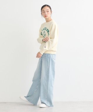 earth music&ecology チャンピオン　ｅｍａｅプリント裏毛プルオーバー Ivory