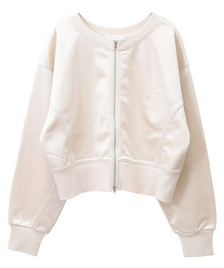 Green Parks サテンボンディングＺｉｐカーディガン Ecru