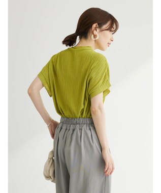 Green Parks プリーツ加工フレンチスリーブカットプルオーバー Lime Green