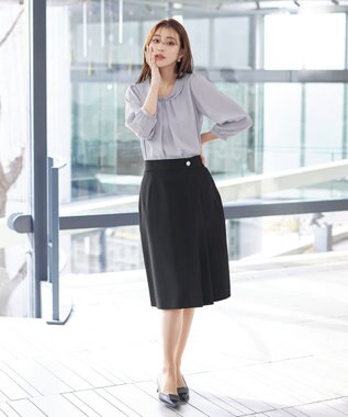 Tiaclasse L 【洗える】リボンカラーパフスリーブブラウス グレー