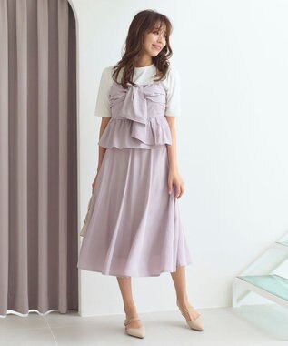 Feroux 【セットアップ対応・洗える】リボンタフタ ビスチェ カットソー ピンク系