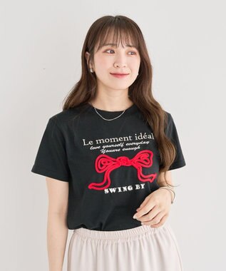 Green Parks ・ｓｗｉｎｇ　ｂｙ　リボンモチーフコード刺繍ＴＥＥ Black
