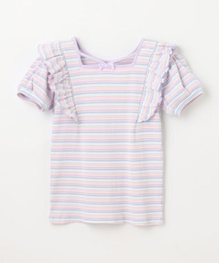 ANY KIDS オン・オフショルダー ボーダー Tシャツ ラベンダー系