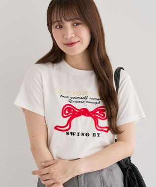 Green Parks ・ｓｗｉｎｇ　ｂｙ　リボンモチーフコード刺繍ＴＥＥ Off White