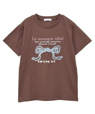 Green Parks ・ｓｗｉｎｇ　ｂｙ　リボンモチーフコード刺繍ＴＥＥ Brown