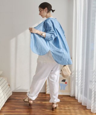 WEGO 【ANGIE VINTAGE】シアーデニムバンドカラーシャツ サックス