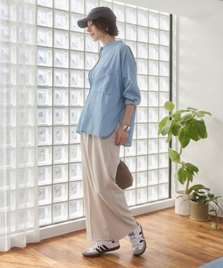 WEGO 【ANGIE VINTAGE】シアーデニムバンドカラーシャツ サックス